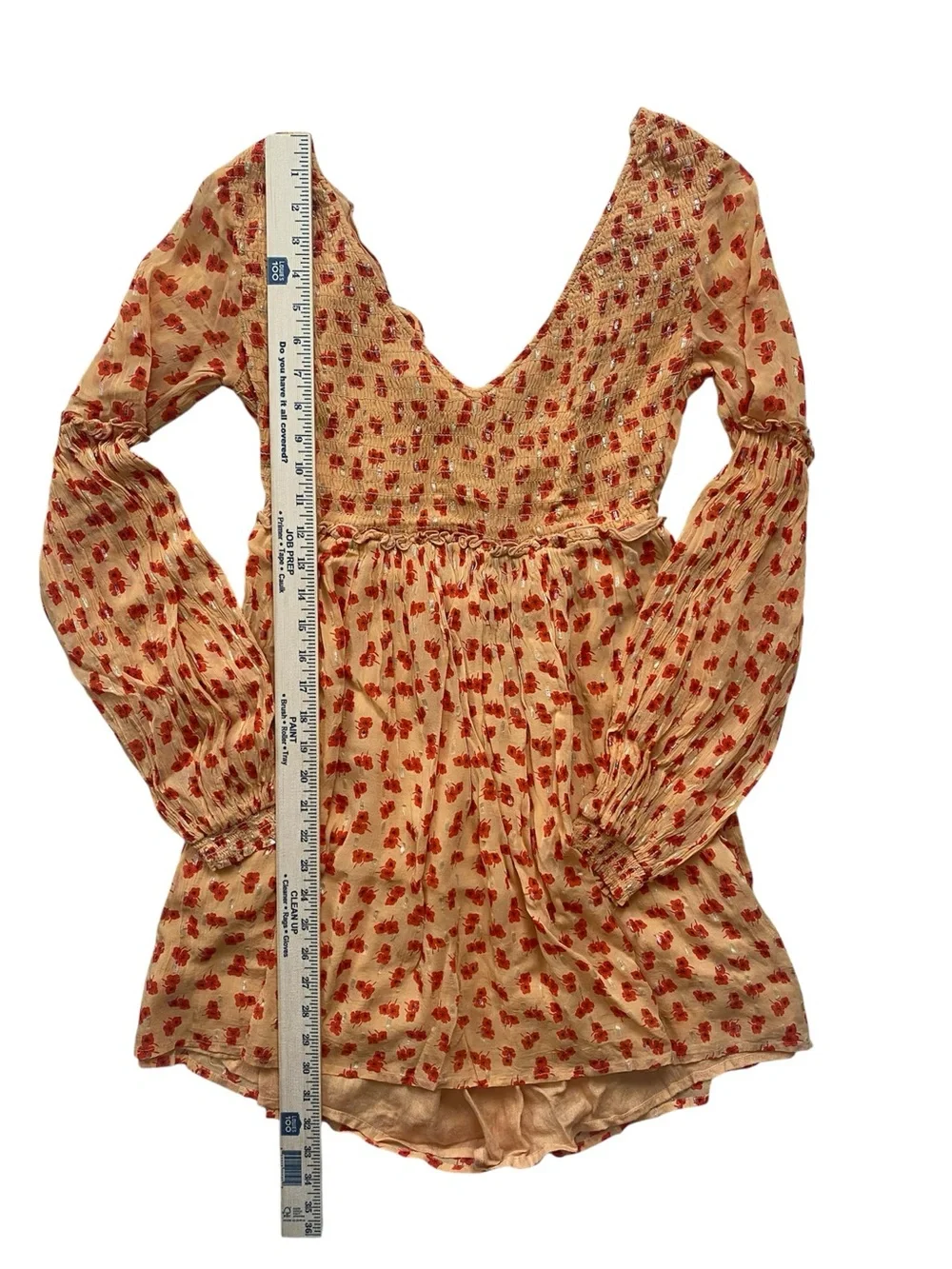 Free People Maria Floral Mini Dress Women's Size XS Orange Floral Boho Smocked
